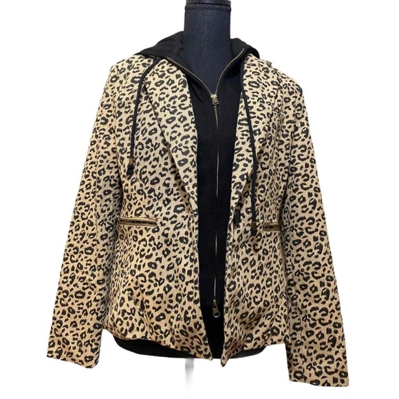 Fate Denim Leopard Two in One Hooded Jacket NWT - Picture 3 of 9